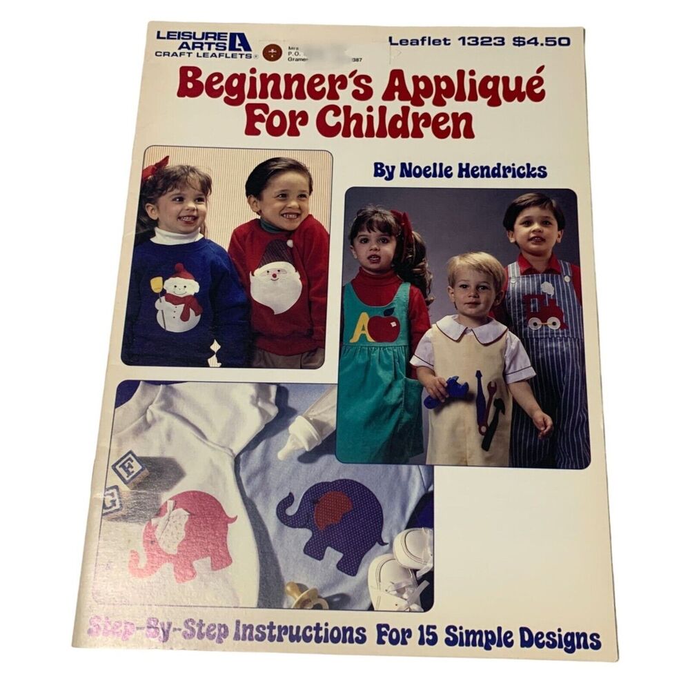 vintage 1991 craft book Beginners Applique Children clothing Leisure Arts 1323